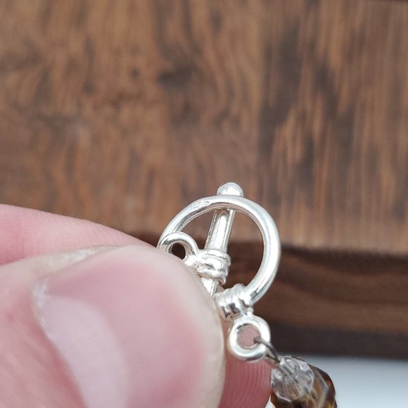 8 Inch 925 Sterling Silver Brown Genuine Pearls And Crystals Bracelet - Picture 5 of 7